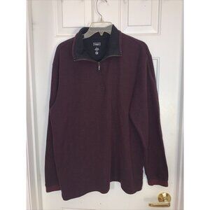 HAGGAR Sweater Mens L Pullover Long Sleeve 1/4 Zip Maroon Fleece Collar Soft‎